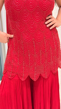 Red Handwork Cutdana Shirt with Georgette Garara Set