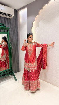 Dabka, Pearl & Cutdana Handwork Suit in Shimmer Silk