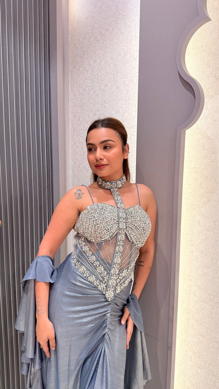 Zarkan Work Corset Blouse with Shimmer Lycra Saree