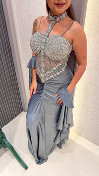 Zarkan Work Corset Blouse with Shimmer Lycra Saree
