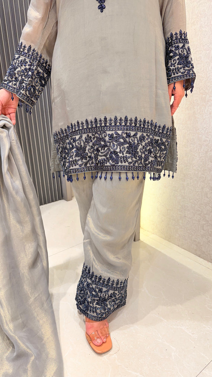 Beads Handwork Shimmer Silk Suit Set