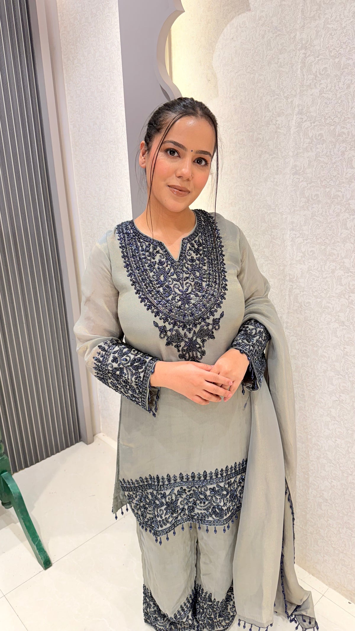 Beads Handwork Shimmer Silk Suit Set