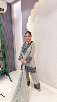 Beads Handwork Shimmer Silk Suit Set