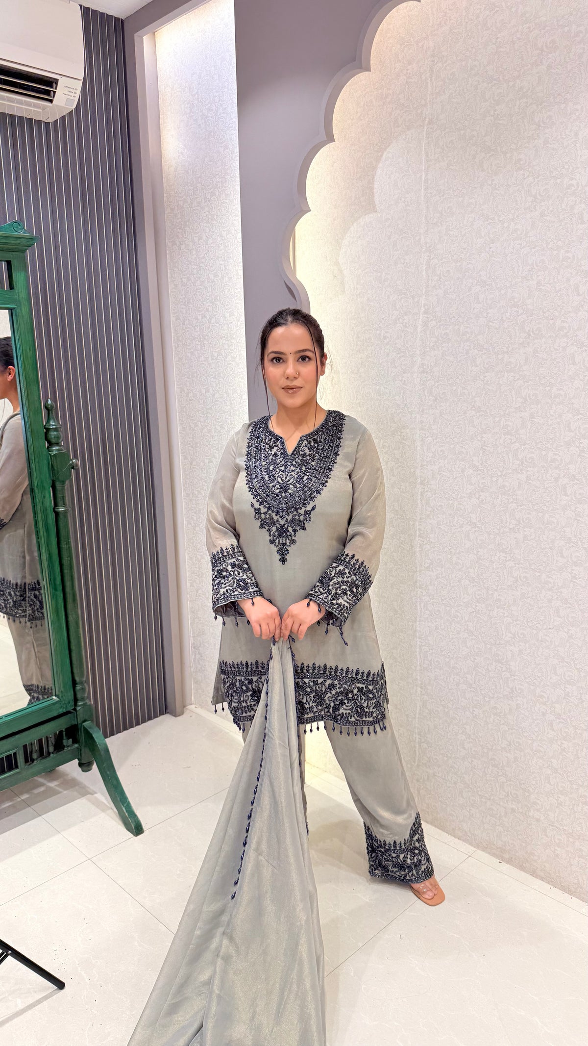 Beads Handwork Shimmer Silk Suit Set