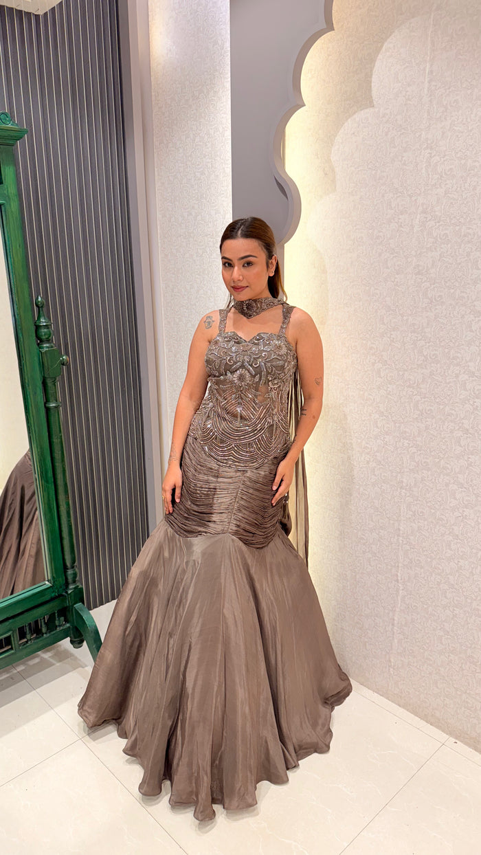 Handwork Blouse Crepe Fishcut Lehenga Set