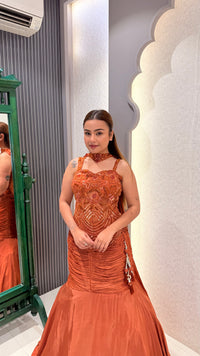 Crepe Fishcut Lehenga with Long Handwork Blouse