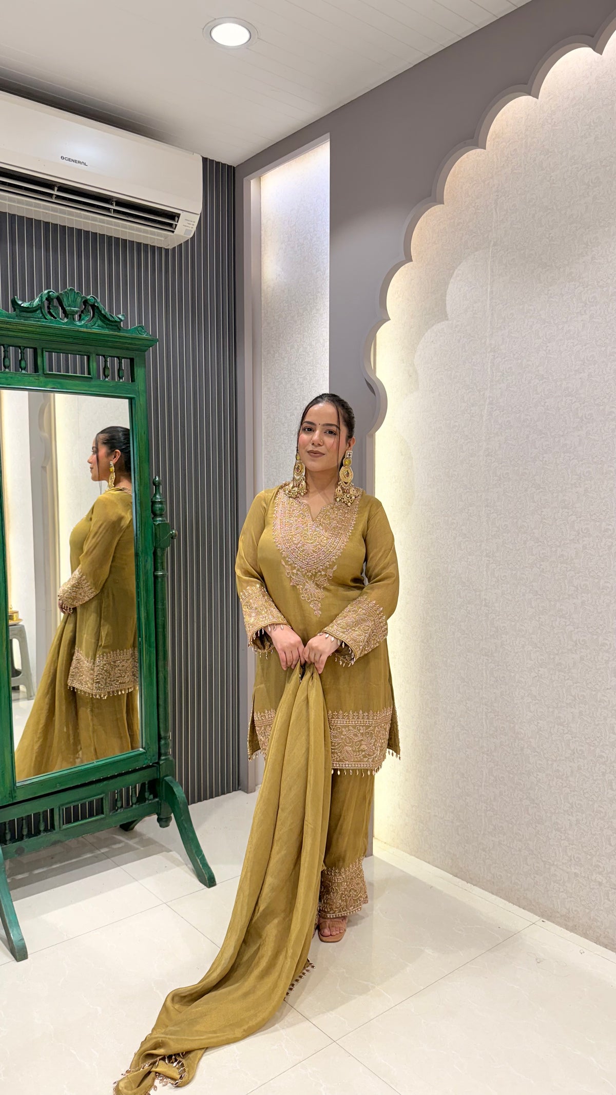 Beads Handwork Suit in Shimmer Silk Fabric