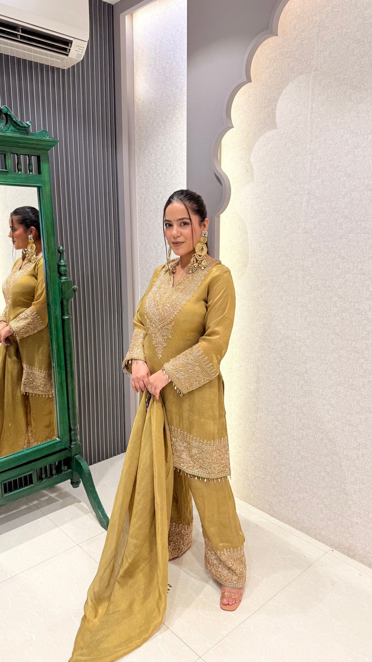 Beads Handwork Suit in Shimmer Silk Fabric