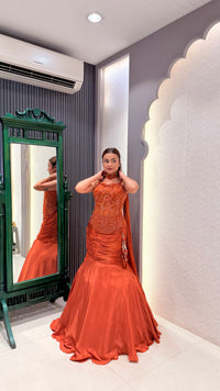 Crepe Fishcut Lehenga with Long Handwork Blouse