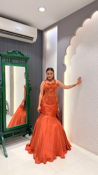 Crepe Fishcut Lehenga with Long Handwork Blouse