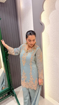Shimmer Silk Suit with Beads Handwork