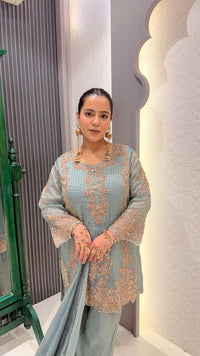 Shimmer Silk Suit with Beads Handwork