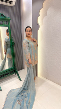 Shimmer Silk Suit with Beads Handwork