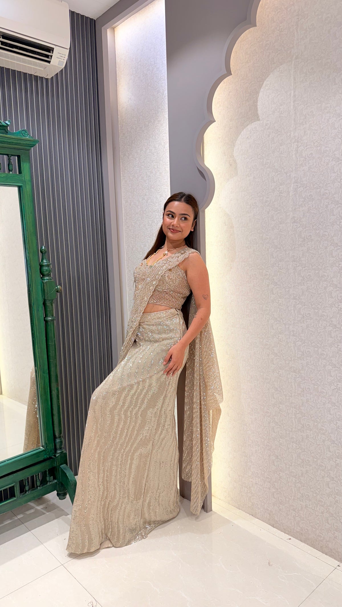 Sequin Saree with Corset Handwork Blouse & Palla