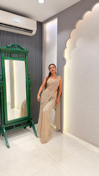 Sequin Saree with Corset Handwork Blouse & Palla