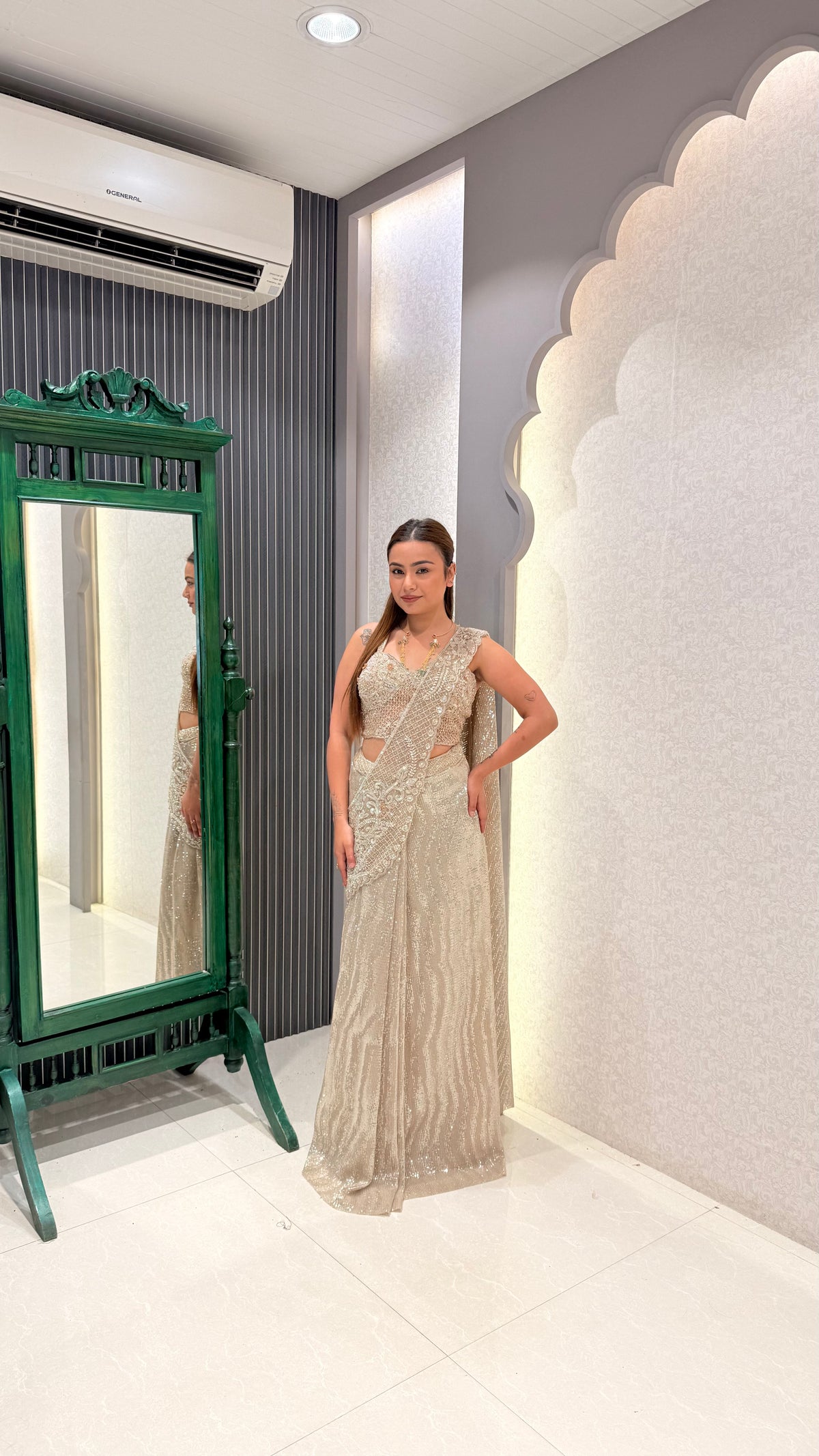 Sequin Saree with Corset Handwork Blouse & Palla