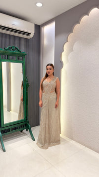 Sequin Saree with Corset Handwork Blouse & Palla