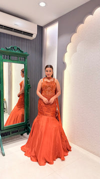 Crepe Fishcut Lehenga with Long Handwork Blouse