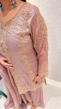 Shimmer Silk Suit with Beads Handwork