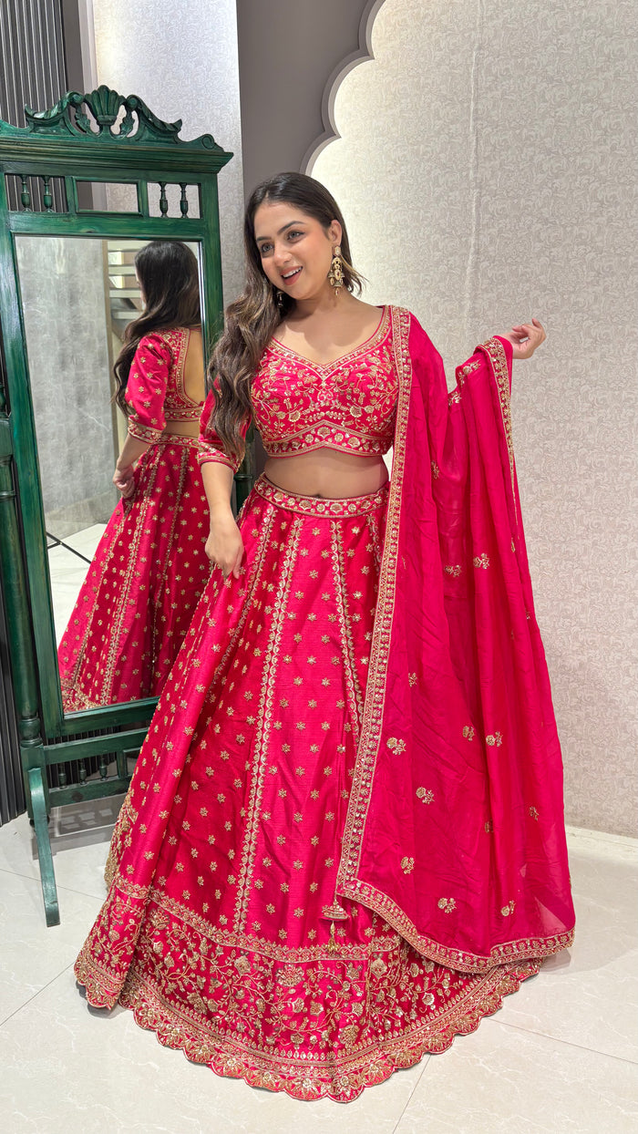 Two shade lehenga silk Fabric with sequence, nalki , and dori work with hand