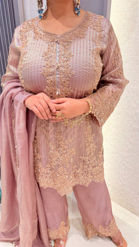 Shimmer Silk Suit with Beads Handwork