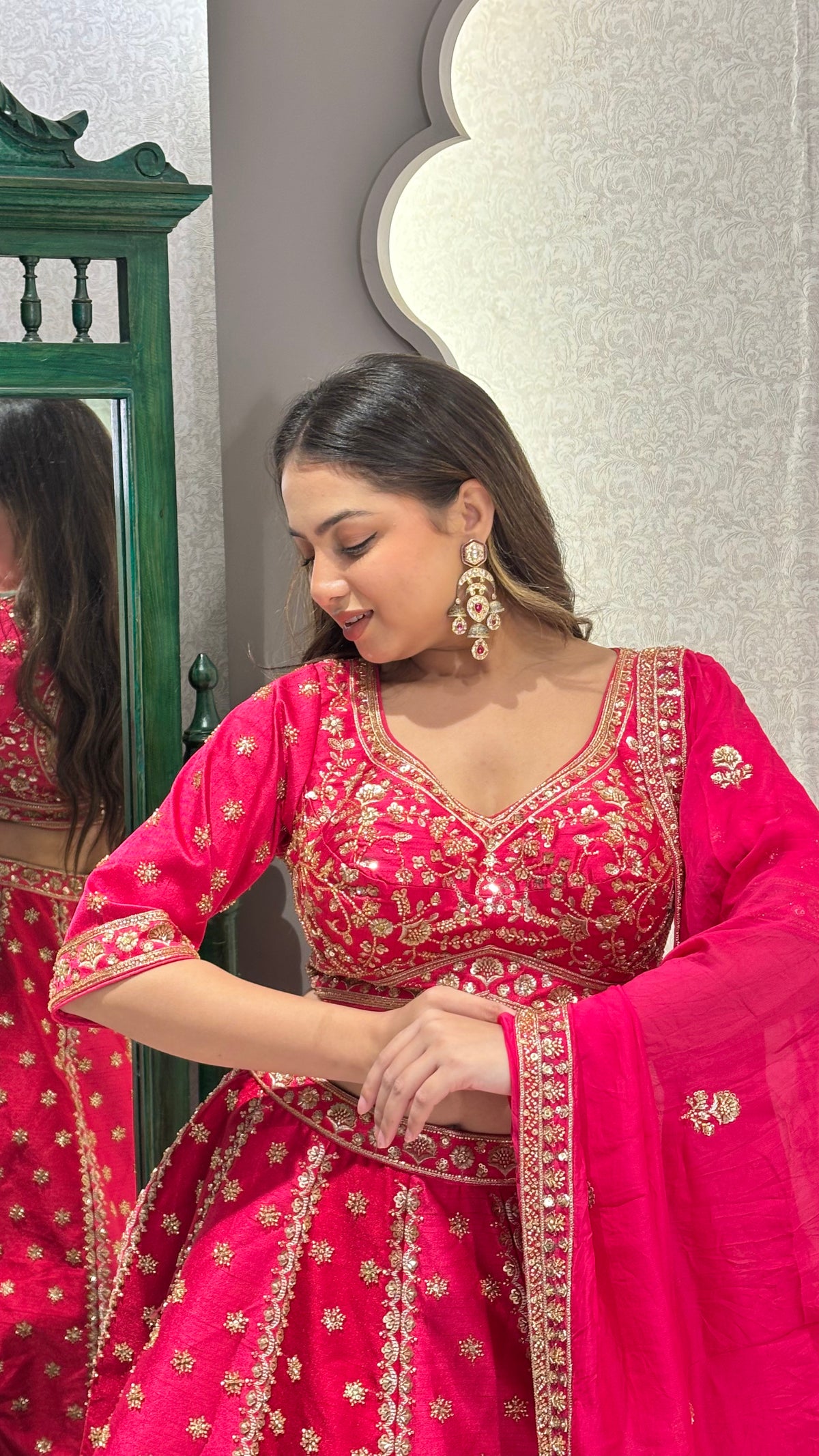 Two shade lehenga silk Fabric with sequence, nalki , and dori work with hand