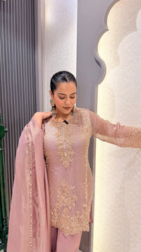 Shimmer Silk Suit with Beads Handwork
