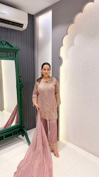 Shimmer Silk Suit with Beads Handwork