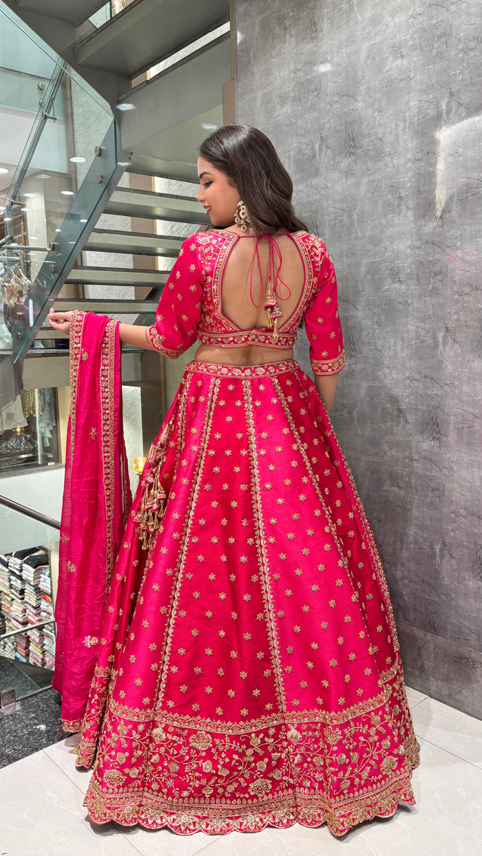 Two shade lehenga silk Fabric with sequence, nalki , and dori work with hand