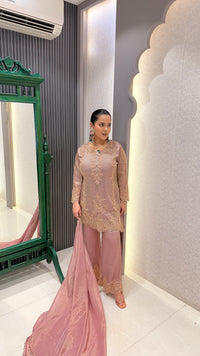Shimmer Silk Suit with Beads Handwork
