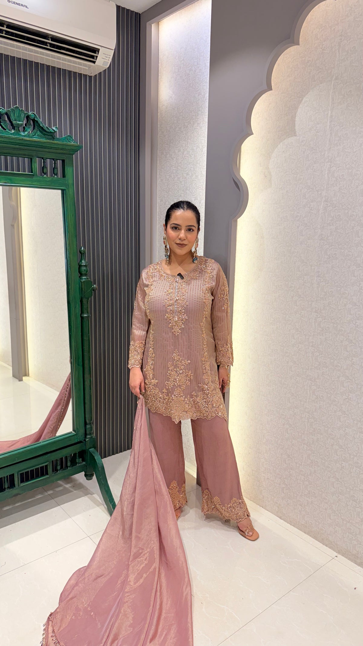 Shimmer Silk Suit with Beads Handwork