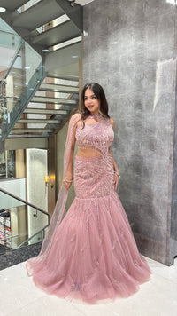 Handworked Pearls & Jarkan Fishcut Lehenga Set with Blouse