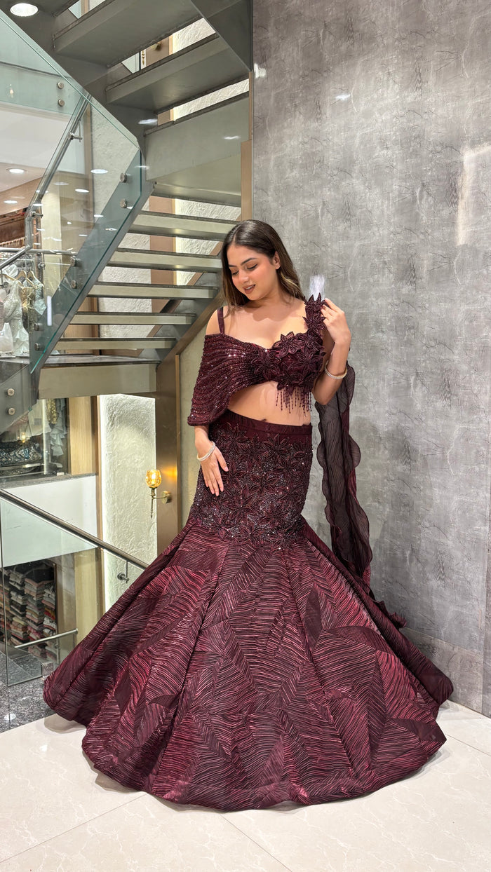 Handworked Blouse with Imported Fabric Lehnga – Sizes Upto 46