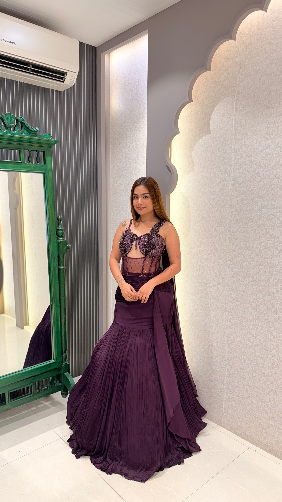 Handwork Corset Blouse with Chinon Fishcut Lehenga