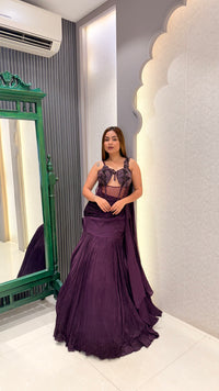Handwork Corset Blouse with Chinon Fishcut Lehenga