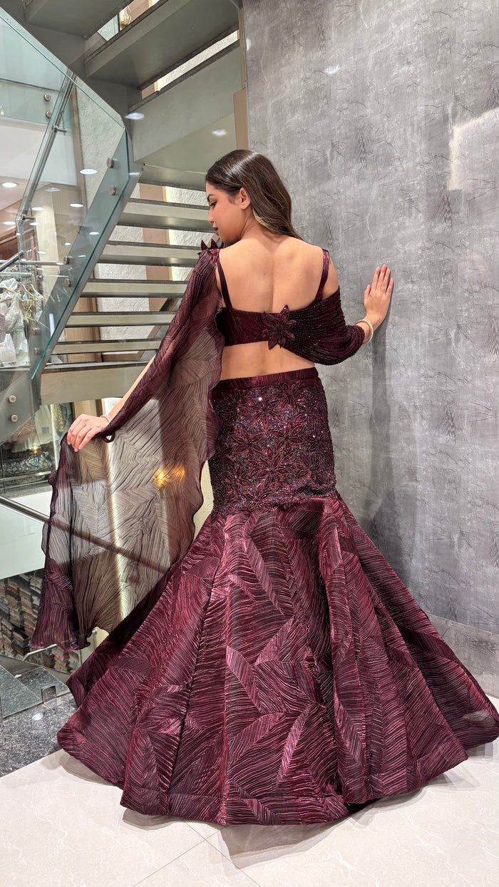 Handworked Blouse with Imported Fabric Lehnga – Sizes Upto 46