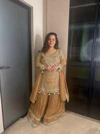 Gold Garara Set with Dabka Handwork – Sizes Upto 46
