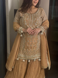 Gold Garara Set with Dabka Handwork – Sizes Upto 46
