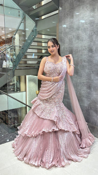 Gold Lehnga with Beads Handwork – Sizes Upto 42