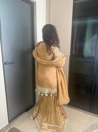 Gold Garara Set with Dabka Handwork – Sizes Upto 46