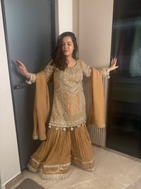 Gold Garara Set with Dabka Handwork – Sizes Upto 46
