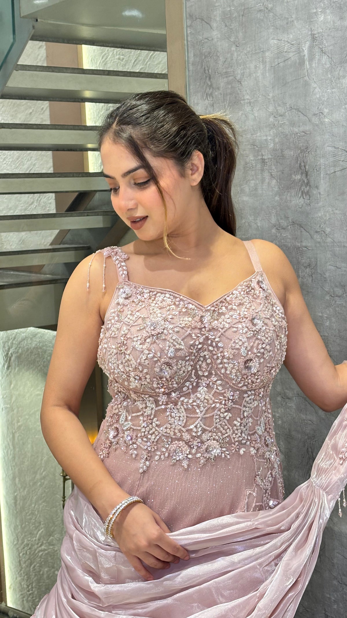 Gold Lehnga with Beads Handwork – Sizes Upto 42