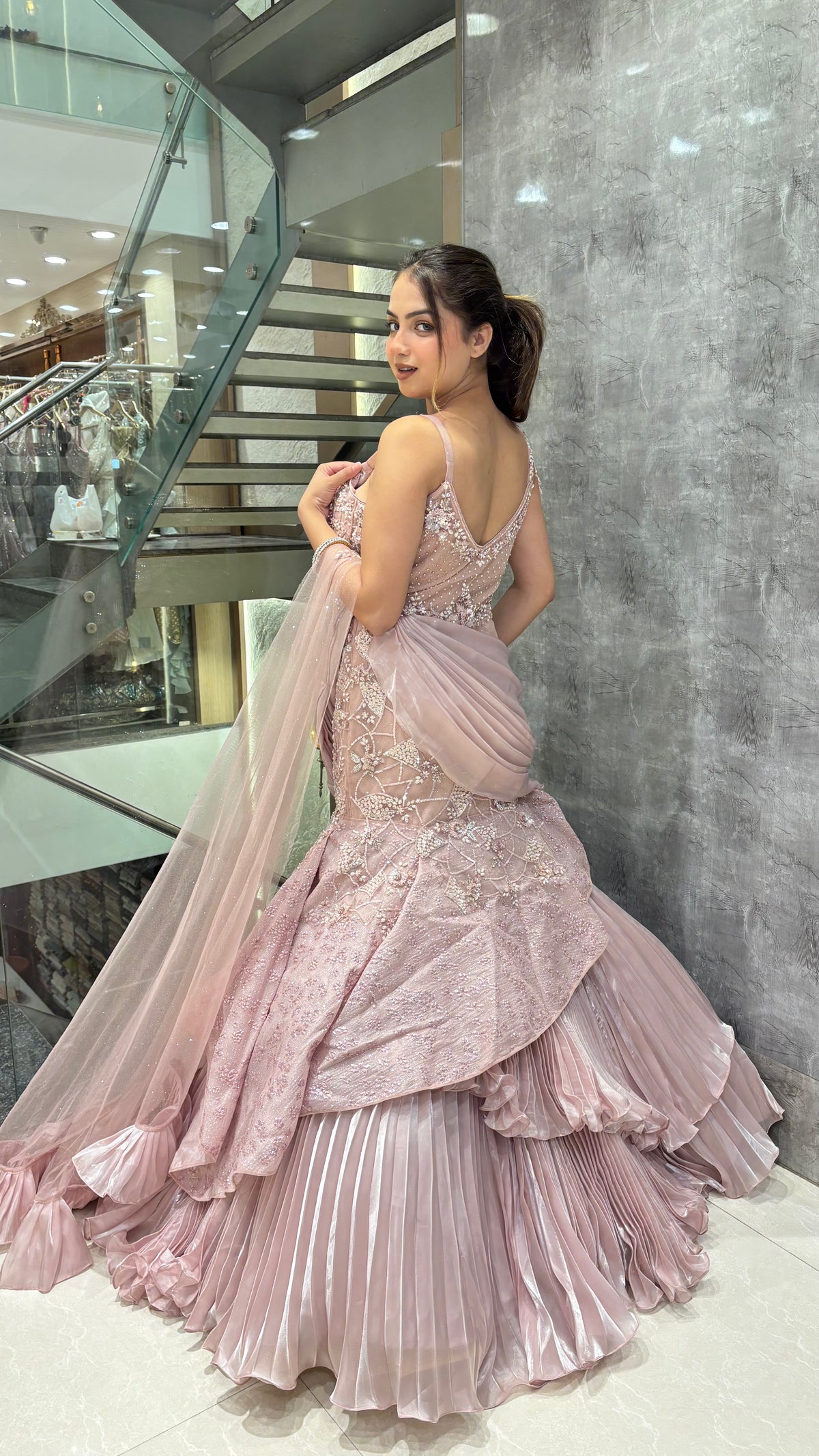 Gold Lehnga with Beads Handwork – Sizes Upto 42