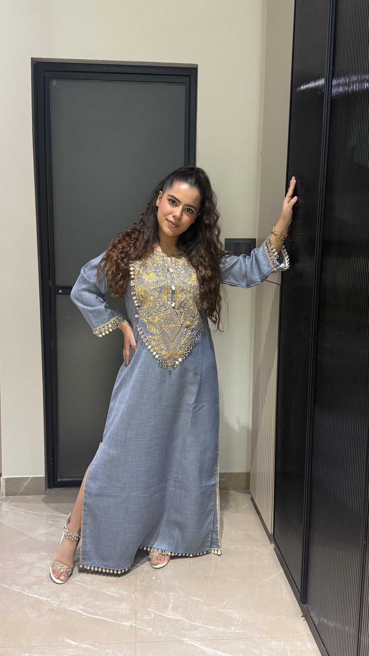 Badla Work with Shells & Mirror Detailing long Dress