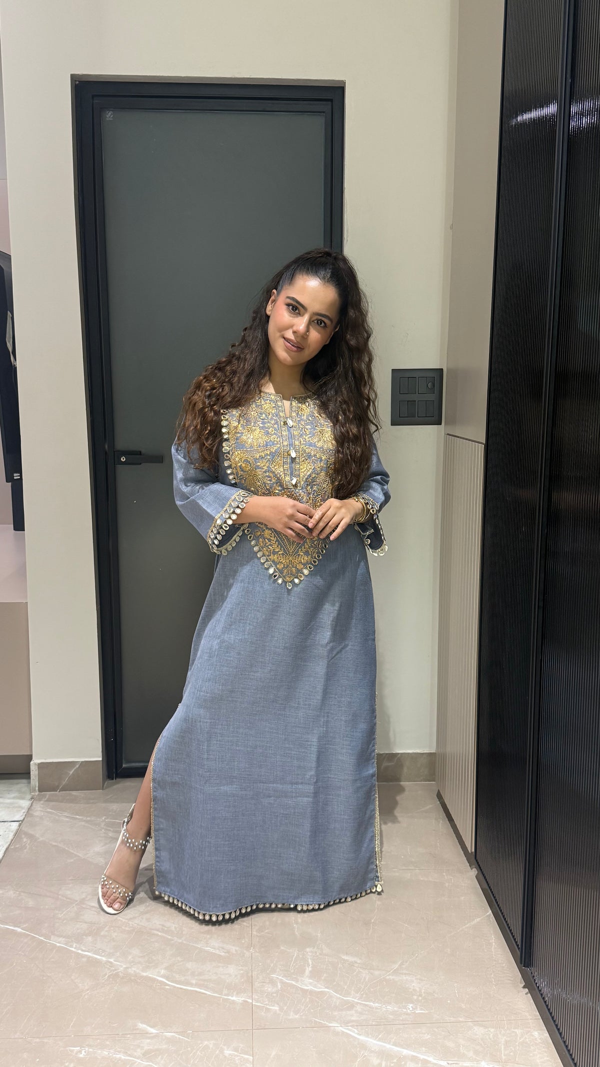 Badla Work with Shells & Mirror Detailing long Dress