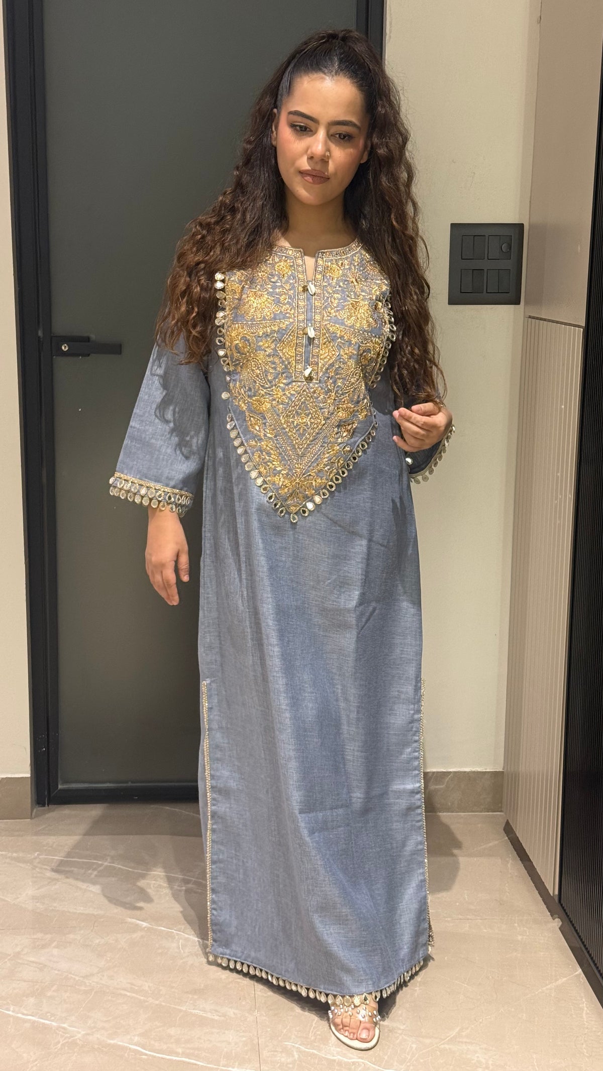 Badla Work with Shells & Mirror Detailing long Dress