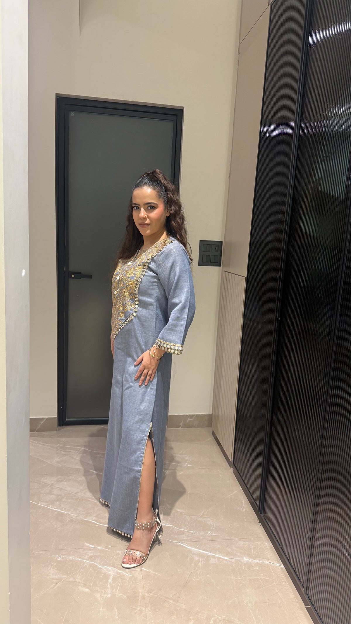 Badla Work with Shells & Mirror Detailing long Dress