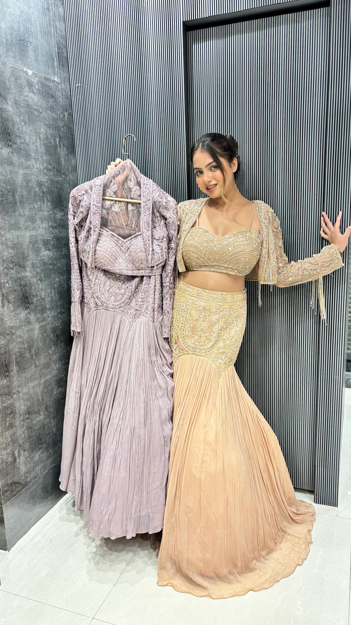 Gold fishcut Lehnga with Beads cutdana sequin zarkan detaling  – Sizes Upto 42