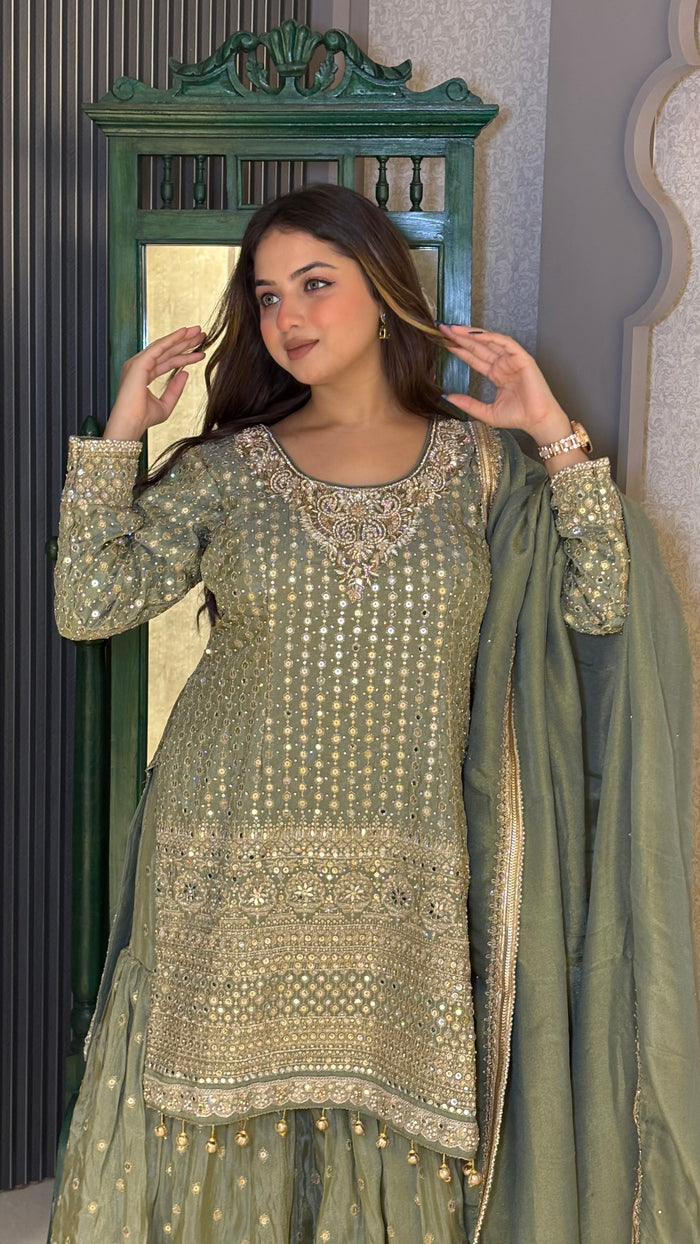 Crepe Indo-Western with Dori, Pearl, Cutdana & Patch Work Detailing