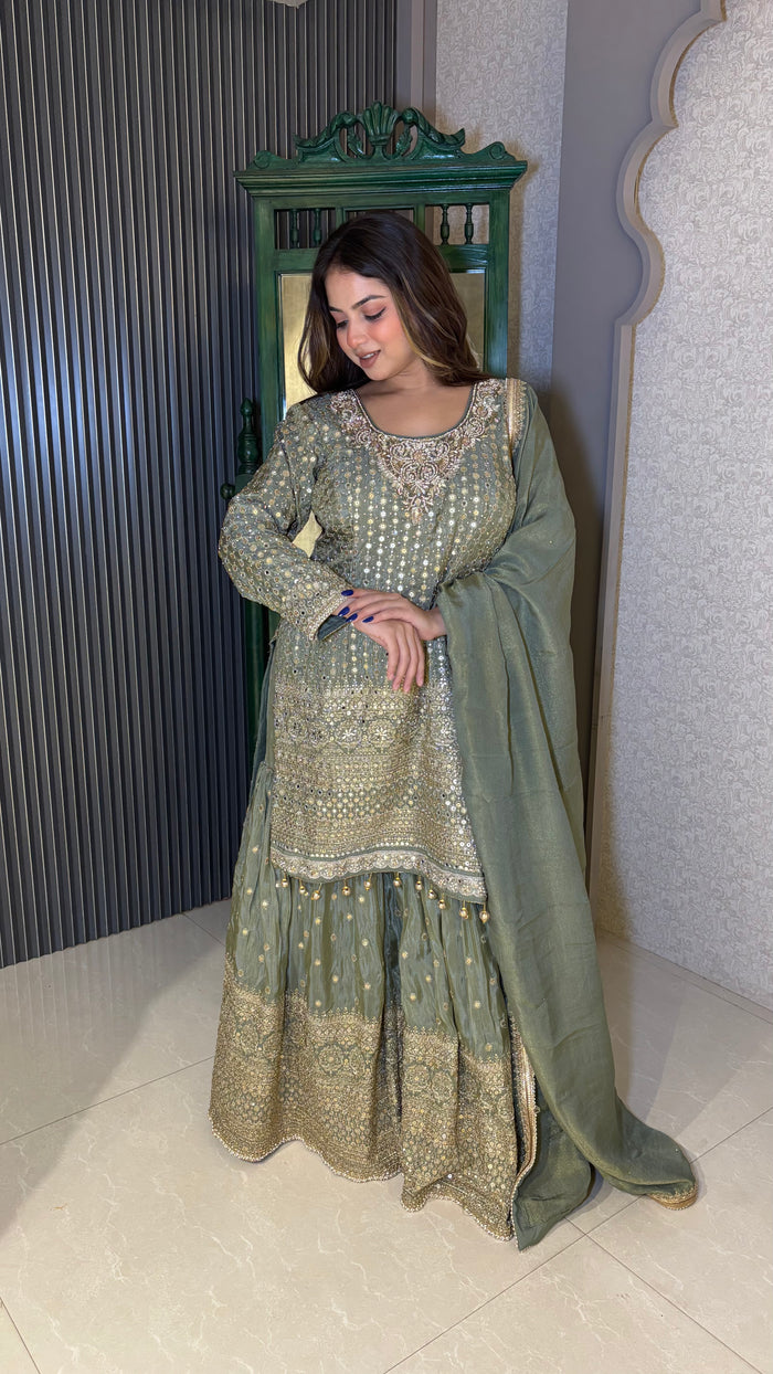 Crepe Indo-Western with Dori, Pearl, Cutdana & Patch Work Detailing